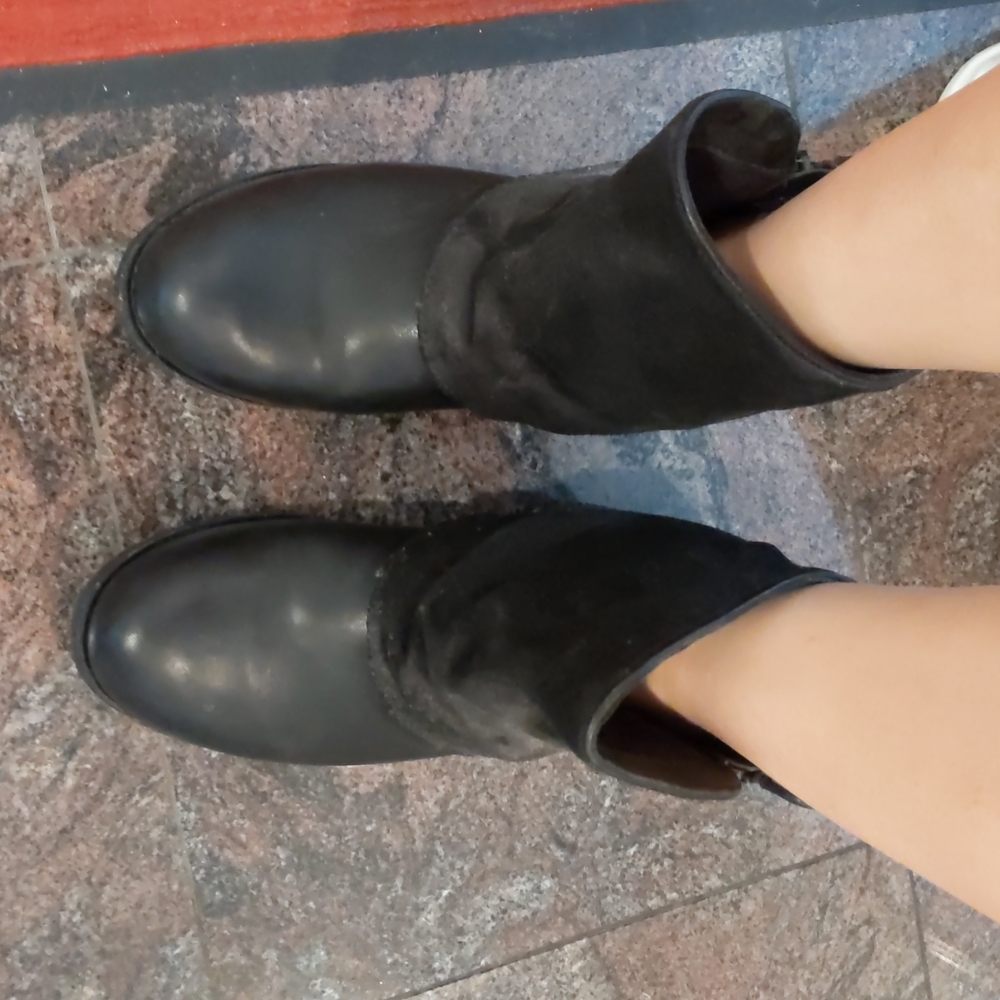Emu leather black ankle booties